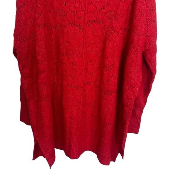 NEW Intimately Free People Red Floral Eyelet Deep V Cozy Long Sleeve Size XS/S - Picture 7 of 11